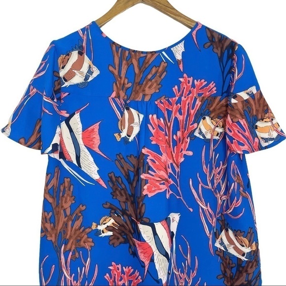 Nic + Zoe Angel Fish Reef Print Flutter Sleeve Top Blue NWT - Picture 7 of 13